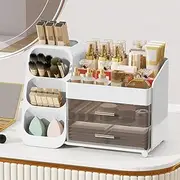 Makeup Organizer with Drawers, Cosmetic Storage Display Case, Vanity Storage Solution, White