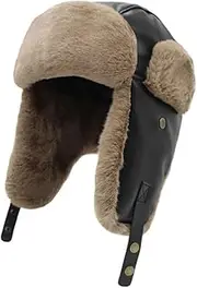 [WITHMOONS] Trapper Russian Hat - Winter Trooper Ski Ear Flap Cap - Faux Leather Aviator Hats YZT0236