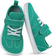 [LEDINEY] Kids Wide Toe Box Barefoot Shoes Breathable Comfy Summer Canvas Sneakers | Toddler Boys/Girls Zero Drop Minimalist Outdoor Activities Walking Running Shoe, Canvas/Green, 8 Wide Toddler