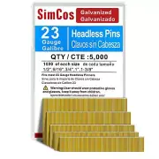 SimCos 23 Gauge Pinner Nails (1/2",9/16",3/4",1",1-3/8") 5000 pcs Assorted 5 ...