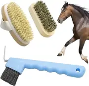 Waltool 3Pcs Horse Grooming Kit Contains Hard and Soft Horse Brushes and Hooks, Tack Room Supplies Set Horse Cleaning Tools for Horse Riders Beginners