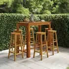 7 PCS Wooden Garden Bar Set Outdoor Patio Table & Chairs Oil Finished Surface