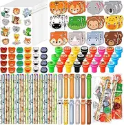 Cholemy 168 Pcs Jungle Safari Party Gift Jungle Party Supplies Safari Animal Stationery Set Notebook Sticker Stamper Eraser Ruler Pencil Bag for Baby Shower Birthday Gift Prize