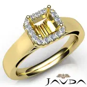Asscher Diamond Pave Setting Engagement 18k Yellow Gold Semi Mount Ring 0.2Ct