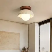 Mid Century Modern Hallway Ceiling Light White Milk Shade Small Marble Natural Stone Ceiling Light Wood Vintage Farmhouse Close to Ceiling Lamp for Bathroom Ki