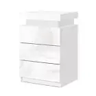 Artiss Bedside Table LED 3 Drawers COLEY Nightstand LED High Gloss White NEW