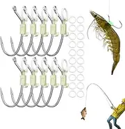 Luminous Live Shrimp Hook, Shrimp Hiking Hook, Shrimp Hook, Saltwater Fishing, Carbon Steel with Holes, Luminous Bait Holder for Freshwater, Pack of 10