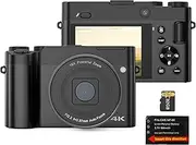 4K Digital Camera Digital Video Camera 64Mp Dual Lens 2.8 Inch IPS Screen Auto Focus 16X Digital 20 Filter Effects Built-in Flash Battery with 32Gb Tf Card Birthday Festival Students with 1 Battery