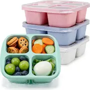 4 Pack Bento Snack Boxes Lunchable Containers for Kids & Adults, Wheat Straw 4-Compartment Reusable Food Storage Containers for Snacks & Small Meal (M