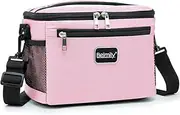 BEIMILY Lunch Box for Men/Women,Small Insulated Lunch Bag,Reusable LunchBox for work Picnic Hiking Beach,Leakproof Soft Cooler Tote Bag Organizer with Adjustable Shoulder Strap for Adults(Pink)
