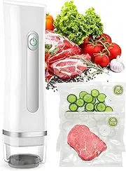 Upgraded Food Vacuum Sealer, USB Rechargeable, Handheld, Compact,(Vacuum Sealers+ 40 Reusable Vacuum Seal Bags), White