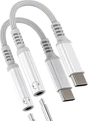 USB C to 3.5mm Headphone Adapter AUX Audio Cable (2 Pack) for iPhone 16 15 Pro Max Compatible with Samsung S24 Type C Earphones DAC Female for Apple Converter Headset Cord Splitter Accessories Jack 0
