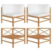 Corner Sofas 2 pcs with Cream Cushions Solid Teak Wood