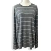 Theory Pullover Sweater Wool Blend Striped Long Sleeve White Gray W US XXL NWOT