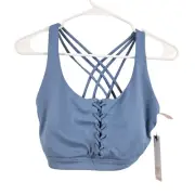Victoria's Secret Sports Bra Blue Strappy Lace Up Cross Back NWT Size S-DD