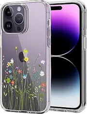 [Unov] Case Compatible with iPhone 14 Pro Max Case Clear with Design Embossed Floral Pattern Soft TPU Bumper Slim Protective 6.7 Inch (Flower Bouquet)