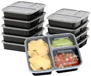20 Pack 3 Compartment Microwavable Take Away Food Container Prep Box Bento-Large