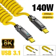 140W USB C to USB C Coiled Quick Charger Cord 8K@60Hz Video 20Gbps Data Cable