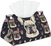 Tissue Box Cover PU Leather Tissue Box Holder I Love French Bulldog Decorative Tissue Box Modern Facial Tissue Case Waterproof Facial Paper Organizer Dispenser for Bathroom Office Car