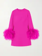 [Safiyaa] Safiyaa - Rena Feather-trimmed Stretch-crepe Mini Dress - Fuchsia - FR 34 FR 34 Pink