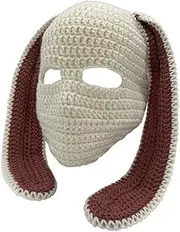[WUODHTW] Women Men Knit Balaclava Face Mask Bunny Ear Funny Horns Ski Scarf Winter Warm Hat Halloween Knit Skull Beanie Hat