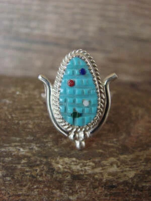 Native American Sterling Silver & Turquoise Corn Maize Ring - Etsate - Size 7