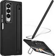 Samsung Z Fold 4 Case with Pen, Built in Pen Holder, Samsung Galaxy Z Fold4 Cover with Screen Protector, S Pen Replacement Stylus and Adjustable Kickstand - Black