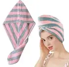 Turban Hair Towel Fast Dry Microfibre Drying Bath Spa Cap Head Wrap Grey/Pink