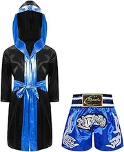 [FEESHOW] Kids Boys Boxing Costume Boxer Cloak Hooded Jacket with Shorts Boxing Costume Halloween