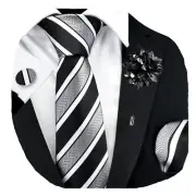 3.15"（8cm） Striped Tie for Men With Lapel Pin Necktie Black / Grey / White