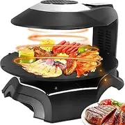 Electric Smokeless Grill, 1390W Smokeless BBQ Machine with Rotating Baking Detachable Tray and Adjustable 80-280°C, Non-Stick Electric Skillet for Dinner Parties, Family Cooking Black