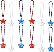NUDALA 12 Pack Glow Star Necklace Bulk Beaded Necklaces for Halloween Christmas Decorations Mardi Gras Party Favors