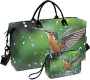 [ZRYSMY] Duffel Bag for Traveling, Hummingbird Rain Closeup Travel Bag Gym Bag, with Multiple Interior Pockets Shoulder Weekender Bag for Women Men with Toiletry Bag 20.5L x 1.9W x 13.8H, Multi-Colored