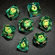 DND Rotating Eye of The Dragon Dice Set,7 PCS Transparent Green Polyhedral Dice with Eye of The Dragon, DND Enthusiast Dice Gift,Liquid Core Resin Handmade DND Dice Set (Green Eye)