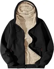 [Flygo] Hoodies for Men Zip Up Winter Fleece Sherpa Lined Sweatshirt Warm Jacket