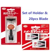 Set of FEATHER Double-edged Razor Holder & 20pcs Blade From Japan Popular FedEx