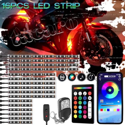 16X RGB Motorcycle LED Light bluetooth Neon Glow Strip For Harley-Davidson Honda