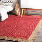 [Aizza Trends] Indian Handmade Braided Inner Red Jute Area Rug-Floor Carpet Rug-Bed Side Runner Rug-Doormat Rug - 6 x 7 Feet (180 cm x 210 cm)