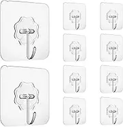 SZONTIME Adhesive Hooks Utility Hooks , Heavy Duty Hooks(Max 33 lb/15 kg),Wall Hook, Transparent Oilproof Seamless Hooks(10pcs/Pack)
