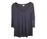 Nordstrom Signature Tee Medium 3/4 Sleeve Blue Stripe Hi Lo Hem Scoop Neck Comfy