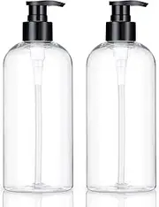 KREMORV Empty Plastic Pump Bottles with Dispenser 2 Pack Clear Refillable Pump Bottle for Shampoo, Liquid Soap, Massage Oil