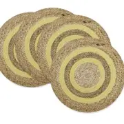 Jute Hand Braided Placemats Set of 4 | 14 Inches Beige & Yellow (Round)