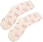 [GLSTOY] Bow Knot Plus Fleece Socks Cozy Fluffy Socks Warm Slipper Socks Fuzzy Slipper Socks Sleeping Socks Slipper Socks Cozy Fuzzy Socks White Plush