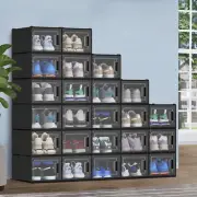 TAUS 24pcs Shoe Box Clear Plastic Stackable Sneaker Container Drawer Black XL
