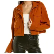 NEW Rag & Bone Cropped Linen Field Jacket Rust Orange Collar Pockets Small