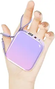 Mini Portable Charger Power Bank,22.5W 10000mAh Fast Charging Portable Phone Charger with Built in iOS and USB-C Output Cable,LED Display Travel Battery Pack for iPhone Samsung Android iPad (Purple)