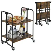 Kicthen Trolley Cart 2-Tier Folding Serving Cart Rack Mobile Printer Stand Wheel