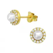 Silver Geometric Synthetic Pearl Stud Earrings
