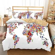 Eveone map Duvet Cover Sheet Bed Set Retro Ocean Pacific Country Vintage for Child Kids Girls Boys Zipper Closure 3/4PCS with Pillowcase Quilt Cover Single/Double/Queen (Queen-210 * 210cm-4pcs,5)