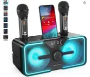 BIGASUO KA215 Bluetooth Speaker & Karaoke Machine w 2 Mics Brand New In Box